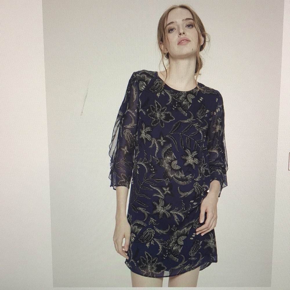 NWT Ikks baroque print voile dress size 42